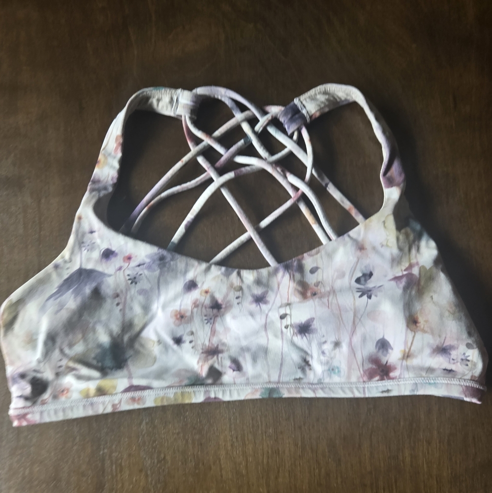 Floral Strappy Sports Bra - Pastel Watercolor Print - Lululemon